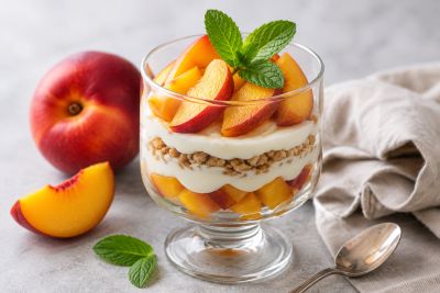 Nektarinen als feines Dessert mit Mandelcreme und Baumnüssen