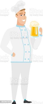 Koch beim Kochen mit Biertrinken