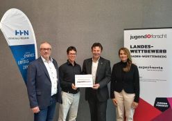 Dr. Thomas Wendt (experimenta gGmbH), Heiko Stangl (Jugend forscht), Professor Raoul Zöllner (HHN) und Martina Forstreuter-Klug (natec Landesverband).  HHN