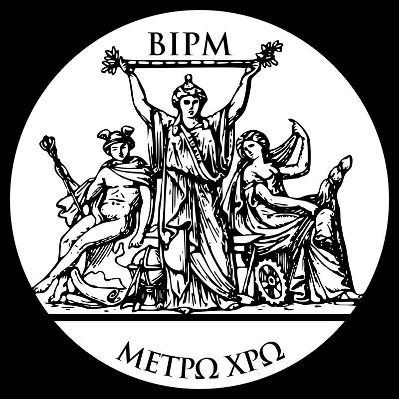 Historisches Siegel des BIPM (International Bureau of Weights and Measures): Das Siegel stellt eine Allegorie der Wissenschaft dar, die das Meternormal mit seiner Dezimalteilung hält. BIPM