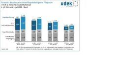 Die Grafik des Verbandes der Ersatzkassen zeigt den Preisanstieg im Vergleich zum Vorjahr. Zudem wird deutlich, aus welchen Kosten sich die Monatsbeiträge für einen Platz im Pflegeheim zusammensetzen  Copyright: Verband der Ersatzkassen
