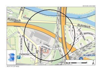 Plan 300 Meter Blindgängerfund in Duisburg-Duissern
